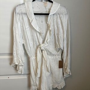 White Long Sleeve Eyelet Romper